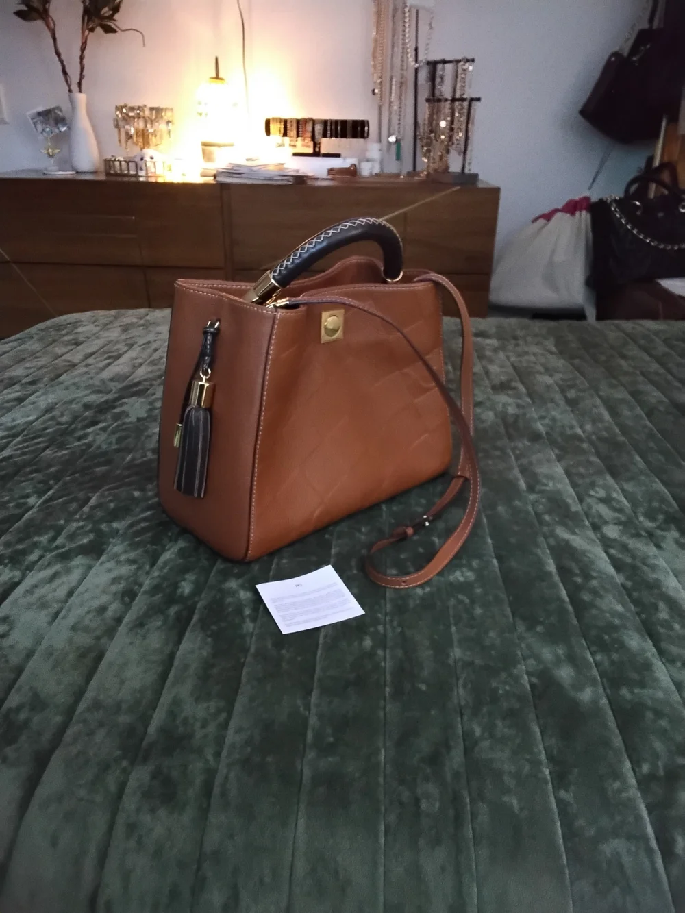 PURIFICACION GARCIA Leather Satchel with Contrasting Top Handle